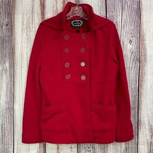 Ambiance Double Breasted Peacoat Deep Red Soft Hood Women’s Size Large #5008